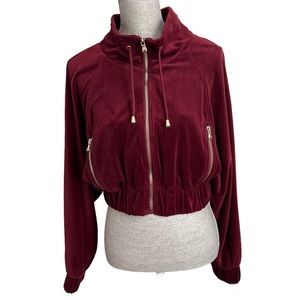 Guess Red Velvet Velour Crop Track Jacket Top Medium